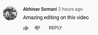 Youtube comment on video editing