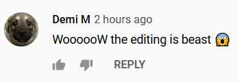 Youtube comment on video editing